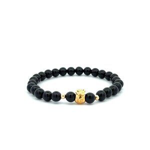 18K Gold Money Bag Lucky Charm Beads Bracelet Gemstones Obsidian 6mm